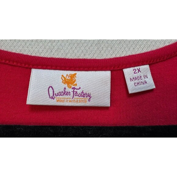 Quacker Factory 3/4 Sleeve Shirt American Flag Heart Rhinestone Design 2X Red - Picture 2 of 9